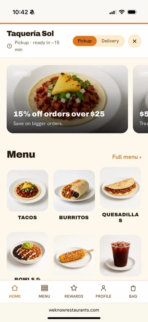Online ordering on mobile