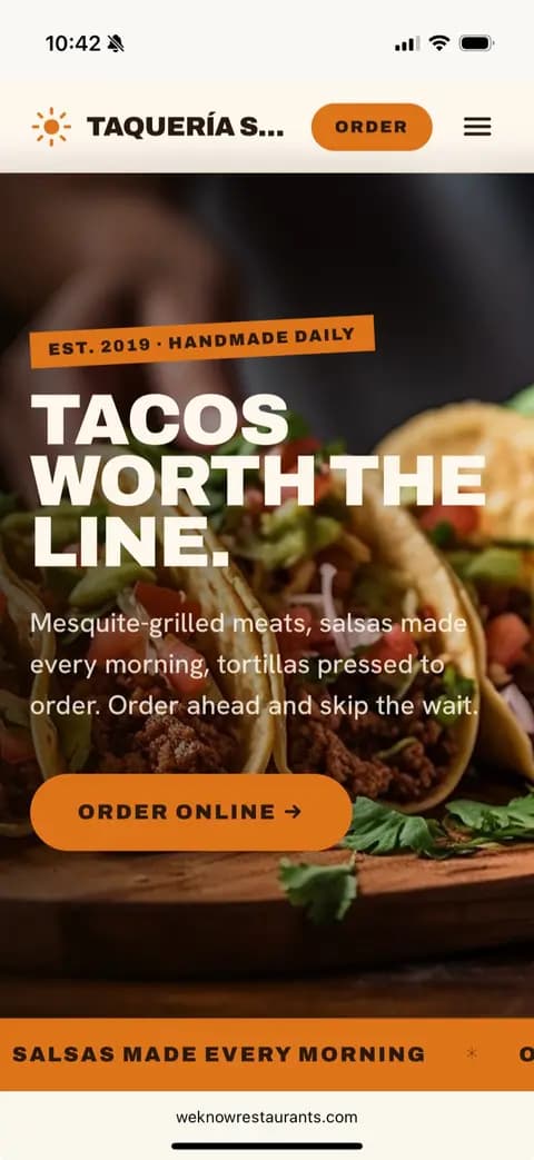 Restaurant website on mobile