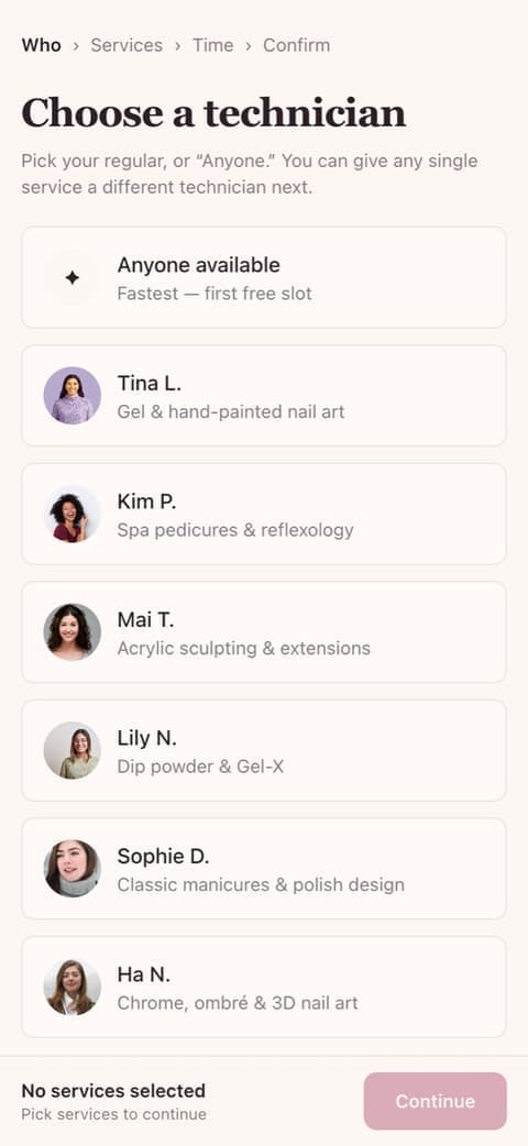 Four-tap booking on mobile